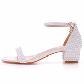 LBSFY  -  High Heels White Pearls Wedding Sandals Bride Blockl Open Toe Prom Evening Formal Party Dress Shoes